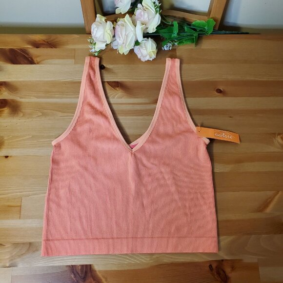 Colsie - Women's Ribbed Seamless Tank Top - Orange Size L - Picture 8 of 8